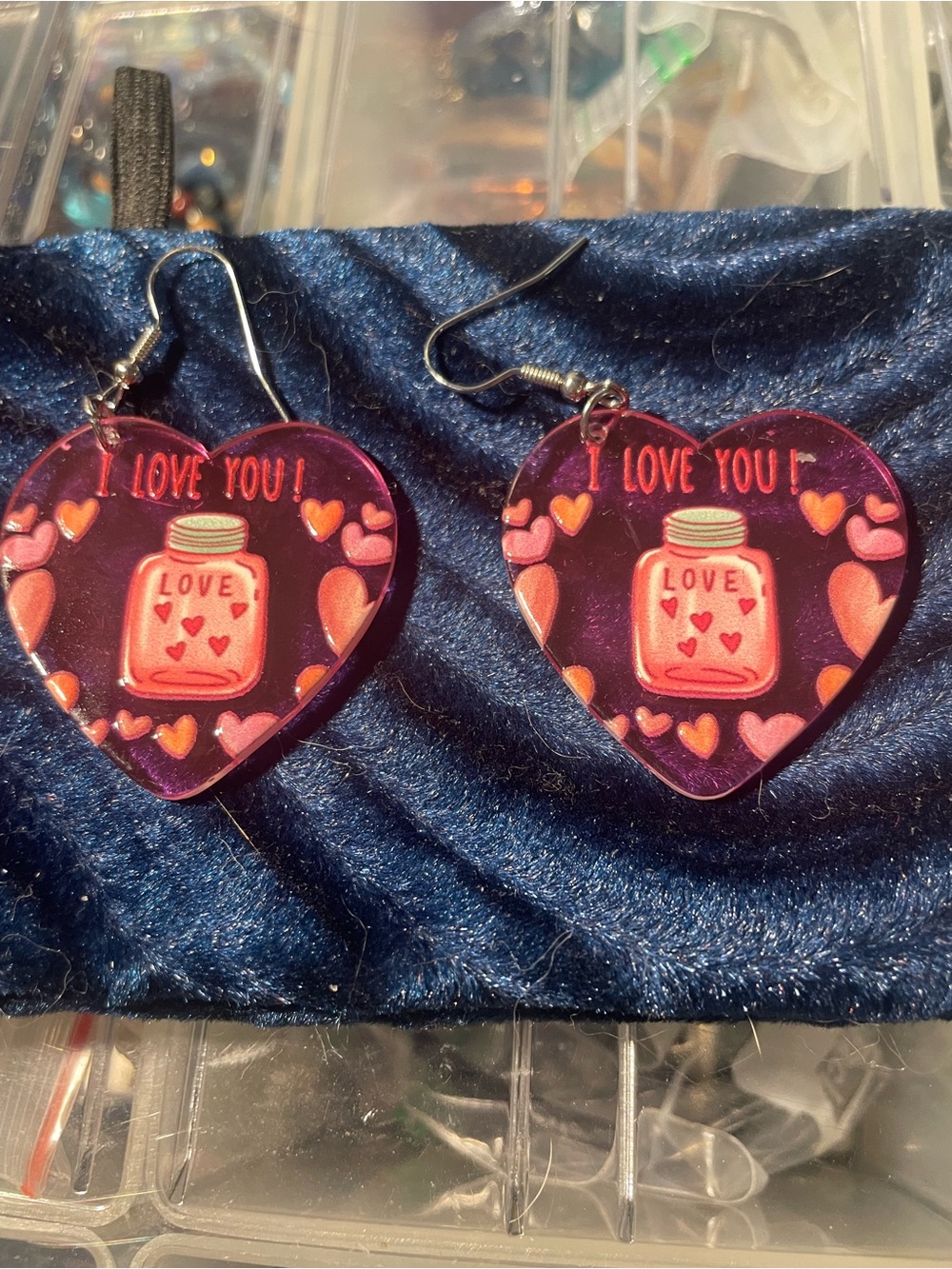 Heart Bottle 'I Love You' Dangle Earrings - Pink & Purple